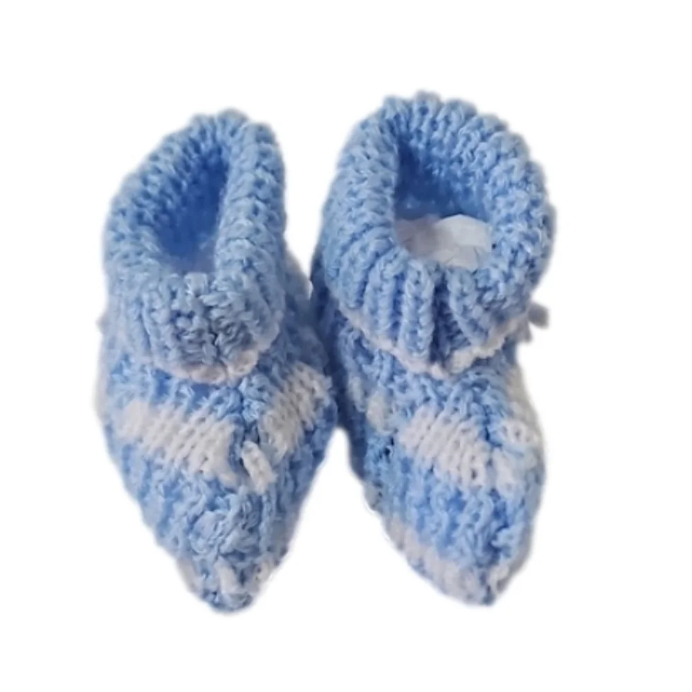 Hand Crafted Crochet Baby Shoes Baby Blue and white Tread & Handmade Bow Ribbon
